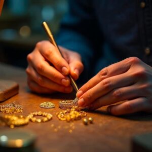 Guldsmed som tillverkar smycken